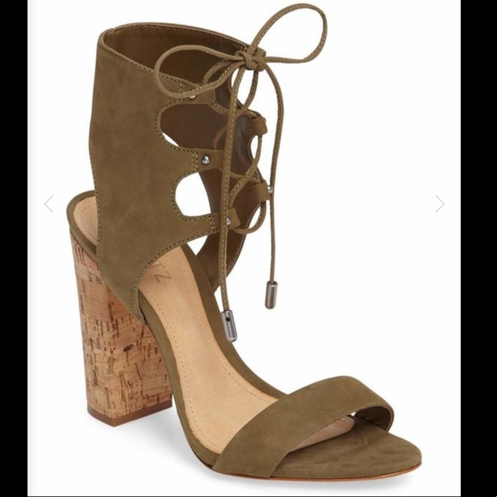 Schutz Cruz Olive Lace-Up Cuff HighBlock Heel Sz 7